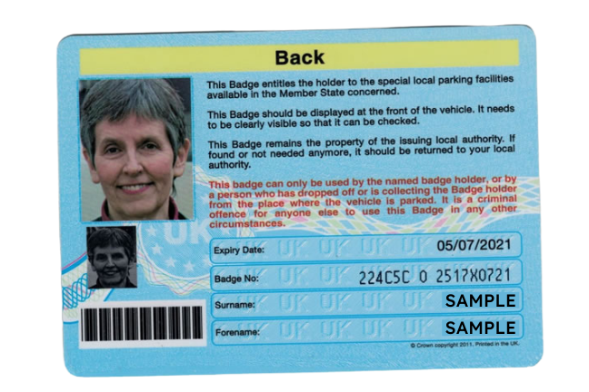 Photo side of a blue badge