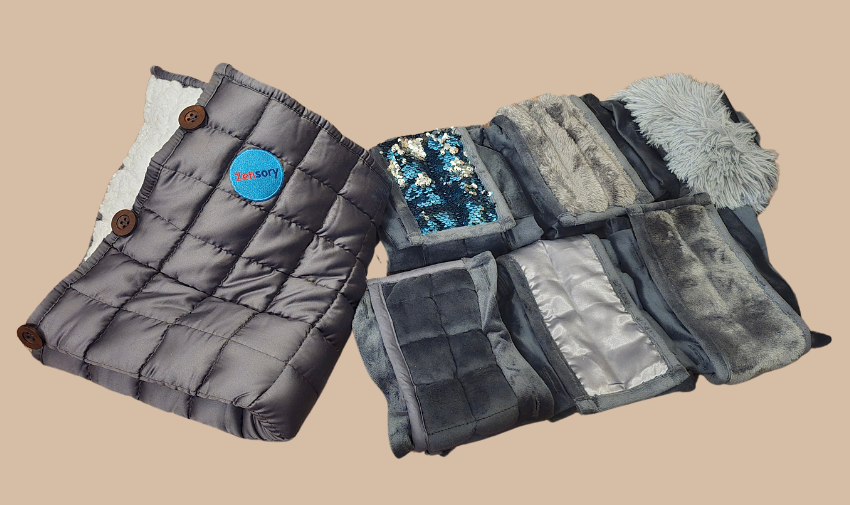 A sensory weighted blanket from Zensory with adaptable different textures