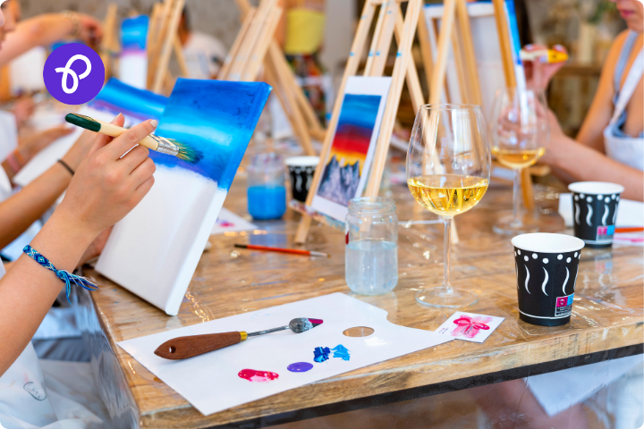 A painting class where they are drinking wine, sip and paint class for disabled people for galentines day