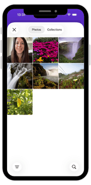 Purpl app screen showing a user choosing a headshot from their phone gallery to upload for their Purpl discounts membership card.